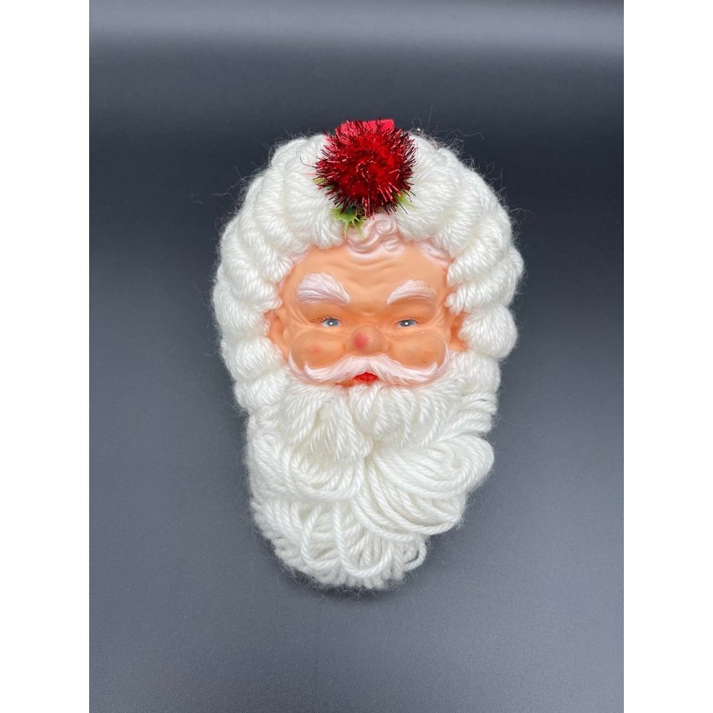 Vintage Crochet Yarn Rubber Face Santa Claus Ornament Christmas Home Decor